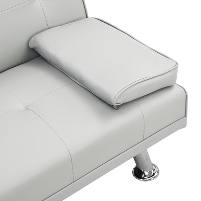 Sofa Bed with Armrest two holders WOOD FRAME, STAINLESS LEG, FUTON WHITE PVC