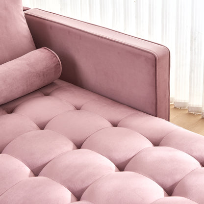 64" Velvet Chaise,Mid-Century Modern Chaise Furniture,Sleeper for Living Room,Apartment,Tool-Free Assembly. (Pink)