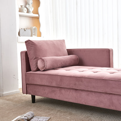 64" Velvet Chaise,Mid-Century Modern Chaise Furniture,Sleeper for Living Room,Apartment,Tool-Free Assembly. (Pink)