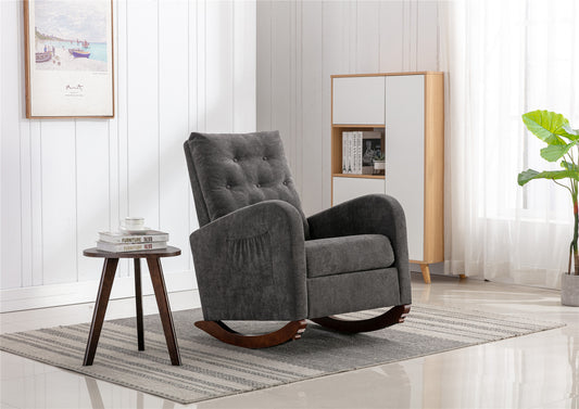 Rocking Chair Nursery Chair .Comfortable Rocker Fabric Padded Seat .Modern High Back Armchair