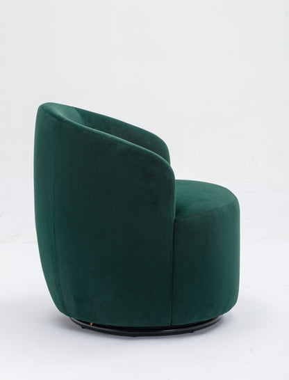 Velvet Fabric Swivel Accent Armchair Barrel Chair With Black Powder Coating Metal Ring,Green