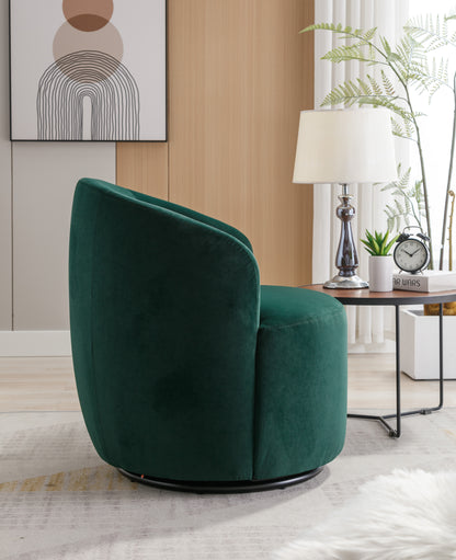 Velvet Fabric Swivel Accent Armchair Barrel Chair With Black Powder Coating Metal Ring,Green