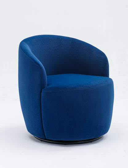 Velvet Fabric Swivel Accent Armchair Barrel Chair With Black Powder Coating Metal Ring,Blue