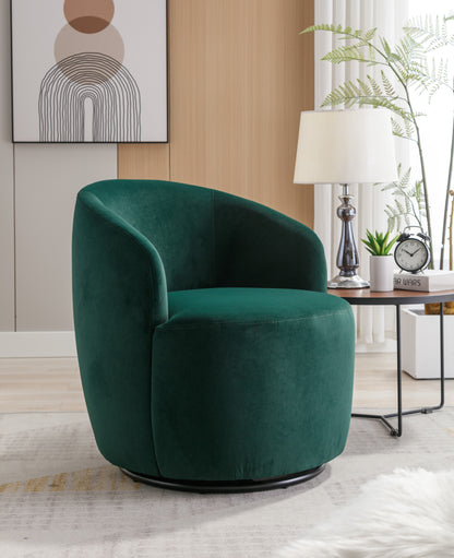 Velvet Fabric Swivel Accent Armchair Barrel Chair With Black Powder Coating Metal Ring,Green