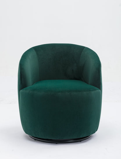 Velvet Fabric Swivel Accent Armchair Barrel Chair With Black Powder Coating Metal Ring,Green