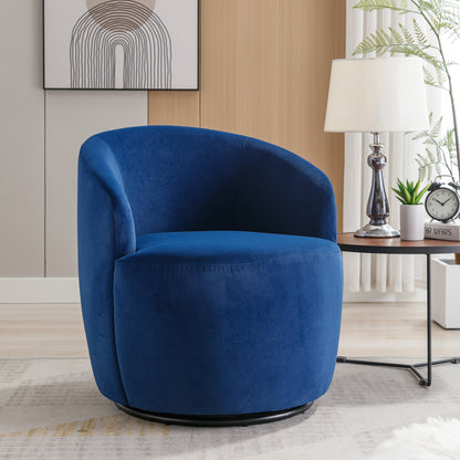 Velvet Fabric Swivel Accent Armchair Barrel Chair With Black Powder Coating Metal Ring,Blue