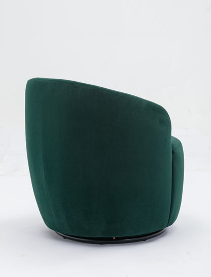 Velvet Fabric Swivel Accent Armchair Barrel Chair With Black Powder Coating Metal Ring,Green