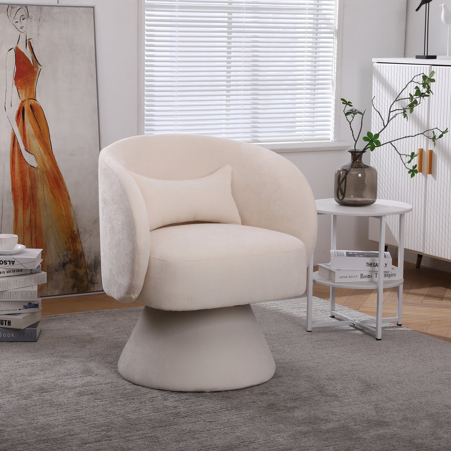 Swivel Accent Chair Armchair, Round Barrel Chair in Fabric for Living Room Bedroom(Beige)