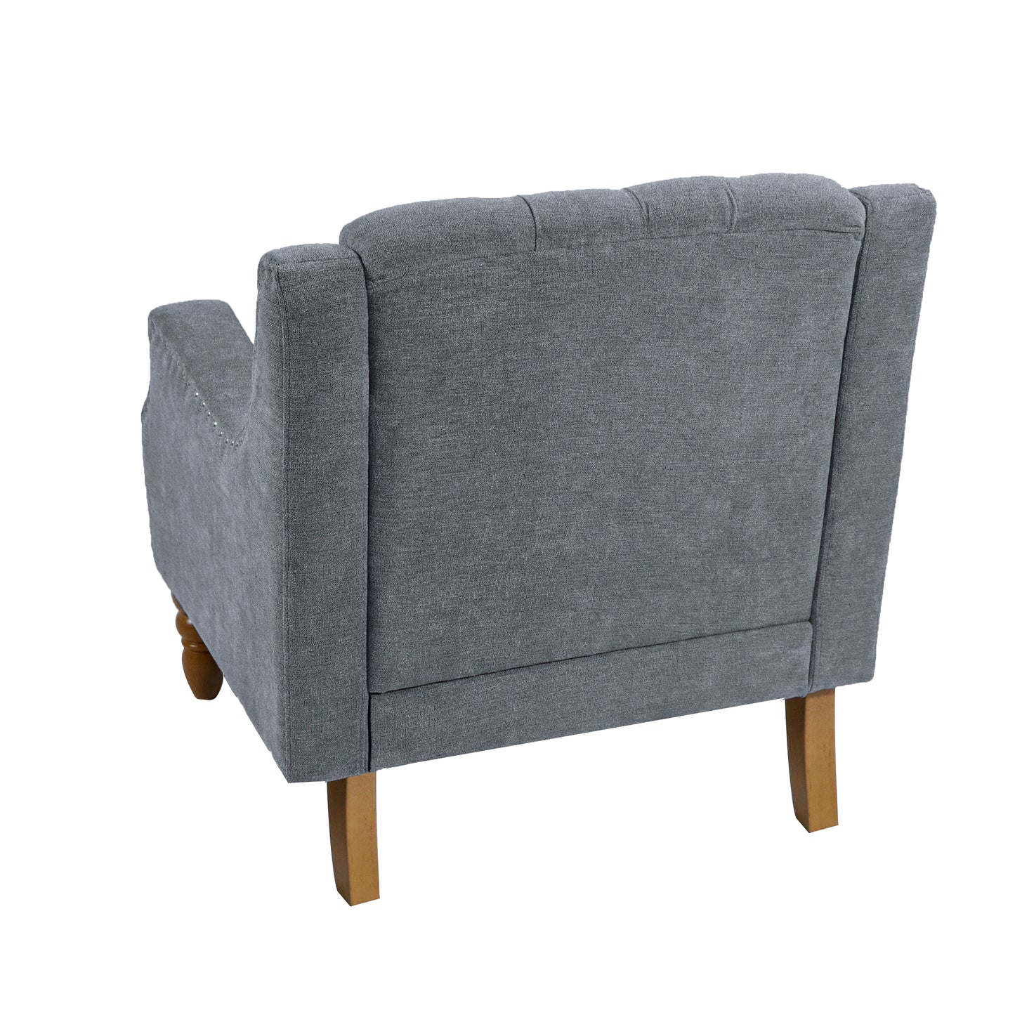 Grey Accent Chair, Living Room Chair, Footrest Chair Set with Vintage Brass Studs, Button Tufted Upholstered Armchair for Living Room, Comfy Reading Chair for Bedroom, Reception Room