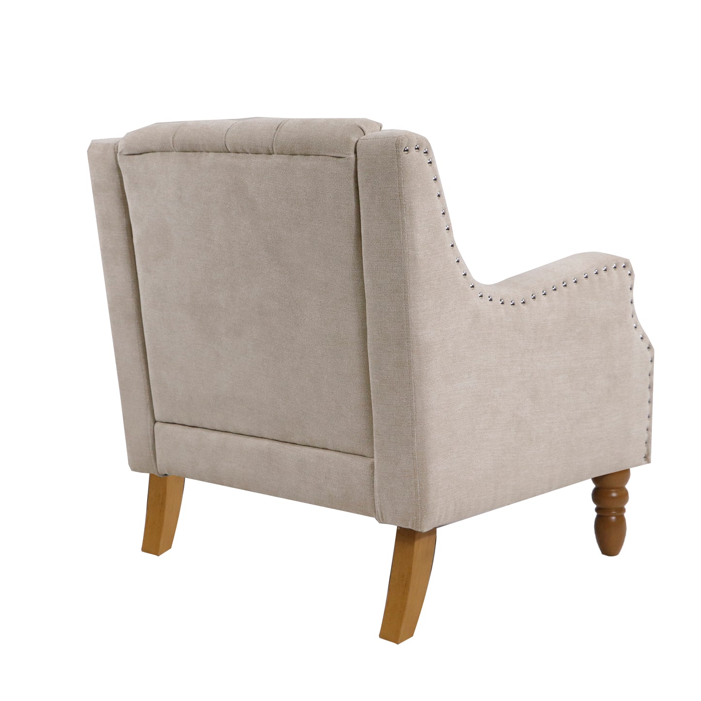 Beige Accent Chair, Living Room Chair, Footrest Chair Set with Vintage Brass Studs, Button Tufted Upholstered Armchair for Living Room, Comfy Reading Chair for Bedroom, Reception Room