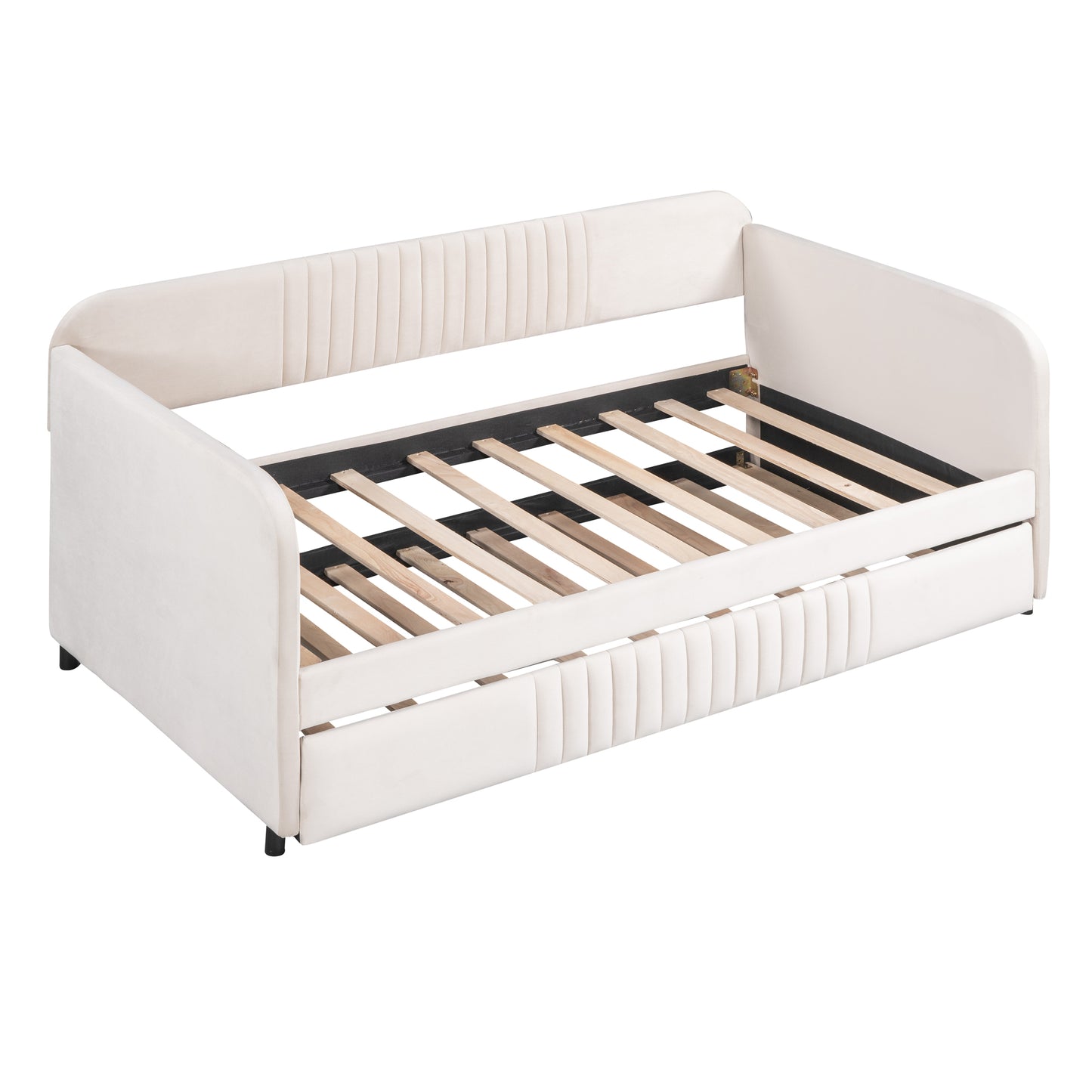 Upholstered Daybed Sofa Bed Twin Size With Trundle Bed and Wood Slat,Beige