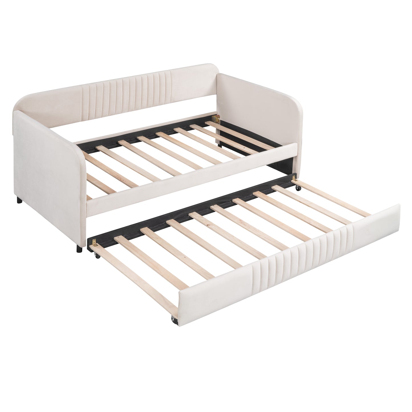 Upholstered Daybed Sofa Bed Twin Size With Trundle Bed and Wood Slat,Beige