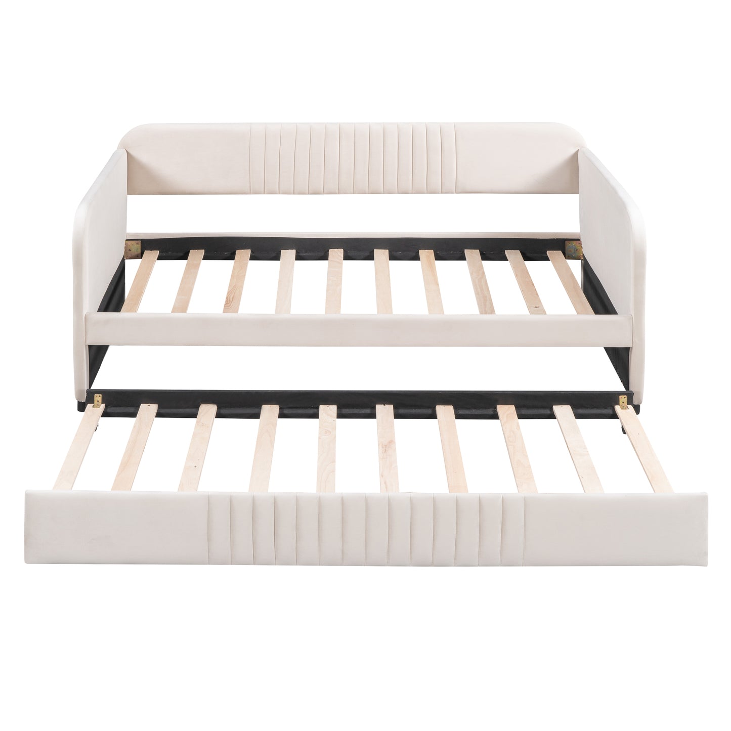 Upholstered Daybed Sofa Bed Twin Size With Trundle Bed and Wood Slat,Beige