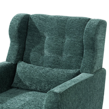 Modern Accent Chair,Chenille Arm Chairs for Living Room,Upholstered Mordern Armchair,Comfy Soft Padded Lounge Chair in Small Space, Bedroom, w/Pillow, Solid Wood Leg (Blackish Green)