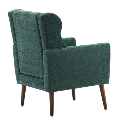 Modern Accent Chair,Chenille Arm Chairs for Living Room,Upholstered Mordern Armchair,Comfy Soft Padded Lounge Chair in Small Space, Bedroom, w/Pillow, Solid Wood Leg (Blackish Green)