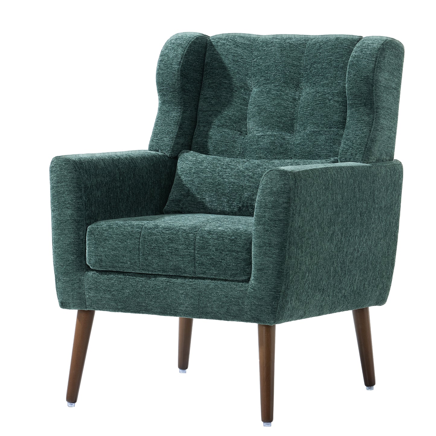 Modern Accent Chair,Chenille Arm Chairs for Living Room,Upholstered Mordern Armchair,Comfy Soft Padded Lounge Chair in Small Space, Bedroom, w/Pillow, Solid Wood Leg (Blackish Green)