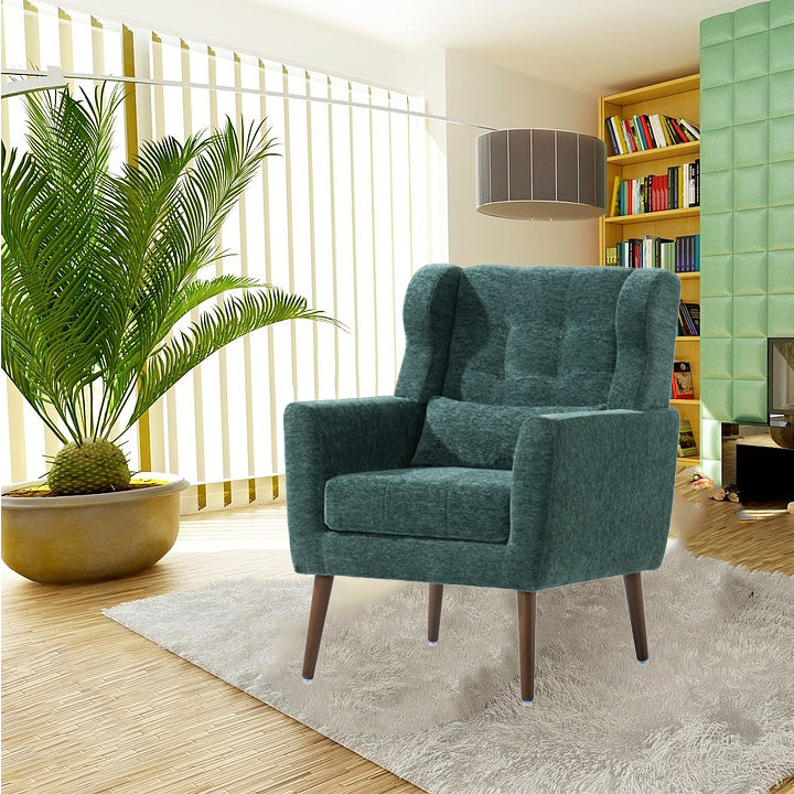 Modern Accent Chair,Chenille Arm Chairs for Living Room,Upholstered Mordern Armchair,Comfy Soft Padded Lounge Chair in Small Space, Bedroom, w/Pillow, Solid Wood Leg (Blackish Green)