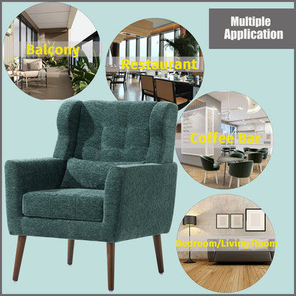 Modern Accent Chair,Chenille Arm Chairs for Living Room,Upholstered Mordern Armchair,Comfy Soft Padded Lounge Chair in Small Space, Bedroom, w/Pillow, Solid Wood Leg (Blackish Green)