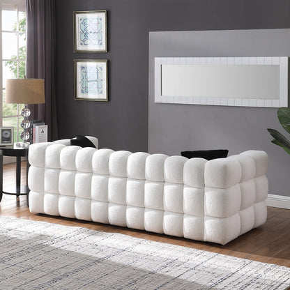 84.3 length,35.83" deepth,human body structure for USA people, marshmallow sofa,boucle sofa,White color,3 seater