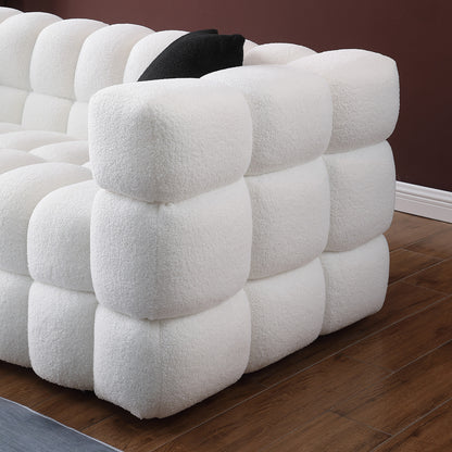 84.3 length,35.83" deepth,human body structure for USA people, marshmallow sofa,boucle sofa,White color,3 seater