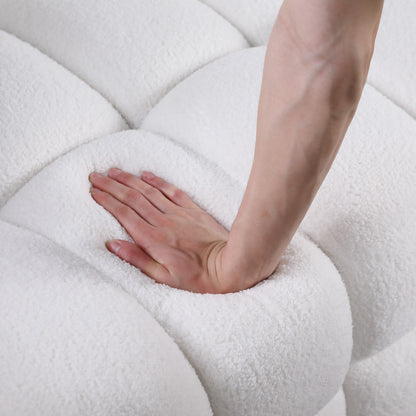 84.3 length,35.83" deepth,human body structure for USA people, marshmallow sofa,boucle sofa,White color,3 seater