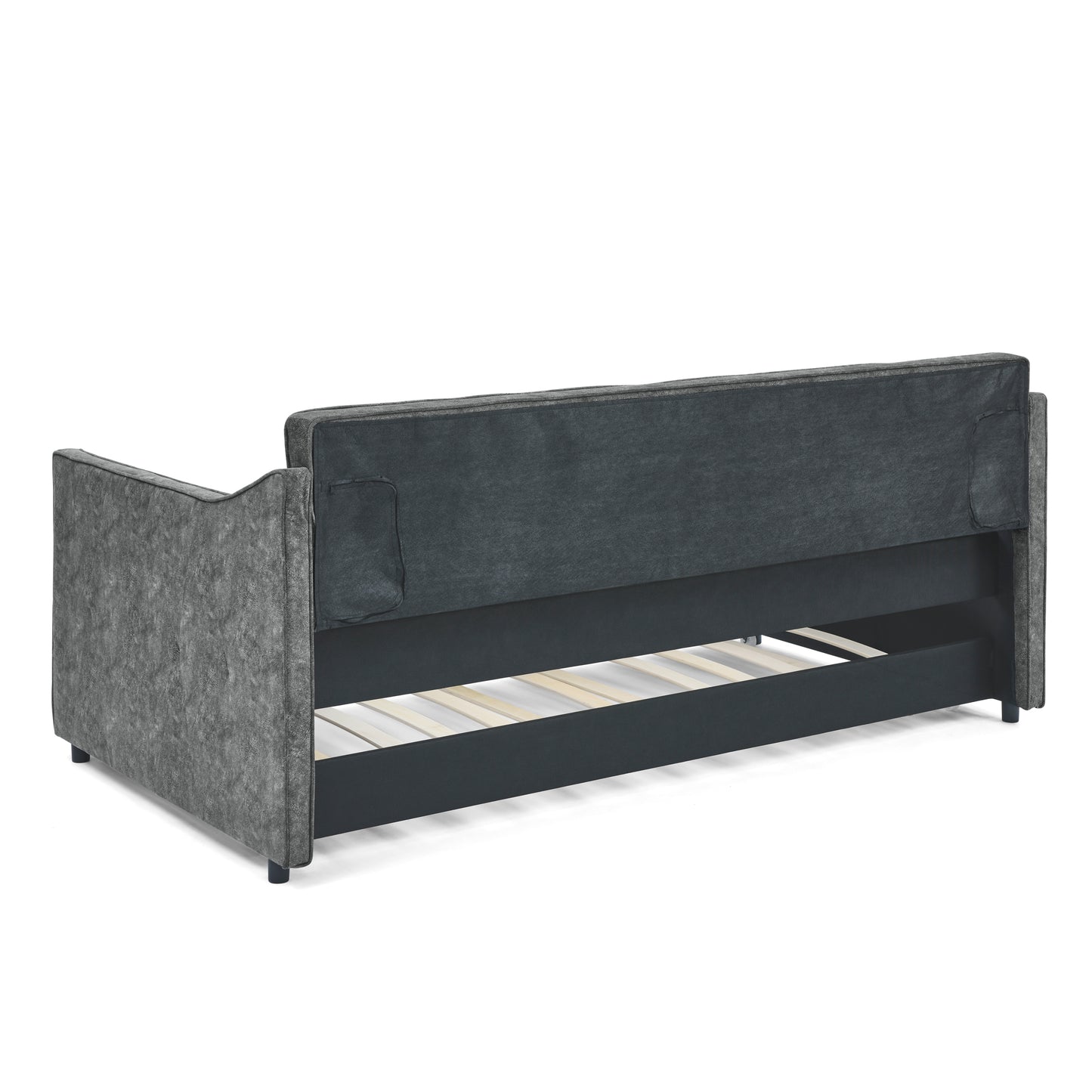 Size Daybed with Twin Size Trundle Upholstered Tufted Sofa Bed, Waved Shape Arms, Grey (80.5"x44.5"x33.5")