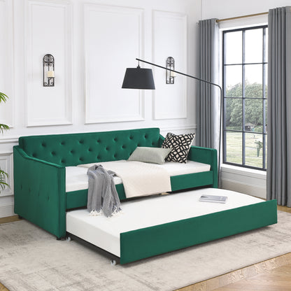 Size Daybed with Twin Size Trundle Upholstered Tufted Sofa Bed, Waved Shape Arms (80.5"x44.5"x33.5")