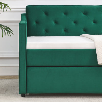 Size Daybed with Twin Size Trundle Upholstered Tufted Sofa Bed, Waved Shape Arms (80.5"x44.5"x33.5")