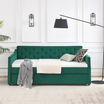 Size Daybed with Twin Size Trundle Upholstered Tufted Sofa Bed, Waved Shape Arms (80.5"x44.5"x33.5")