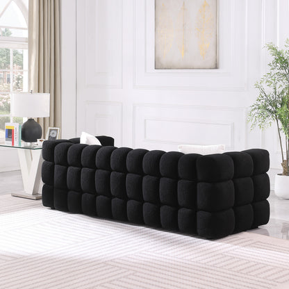 84.3 length,35.83" deepth,human body structure for USA people, marshmallow sofa,boucle sofa,White color,3 seater