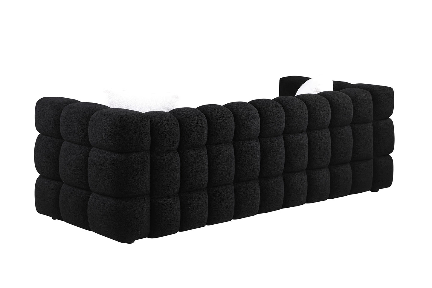 84.3 length,35.83" deepth,human body structure for USA people, marshmallow sofa,boucle sofa,White color,3 seater