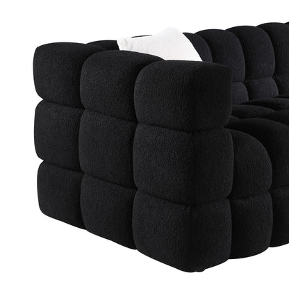 84.3 length,35.83" deepth,human body structure for USA people, marshmallow sofa,boucle sofa,White color,3 seater