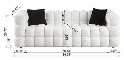 84.3 length,35.83" deepth,human body structure for USA people, marshmallow sofa,boucle sofa,White color,3 seater