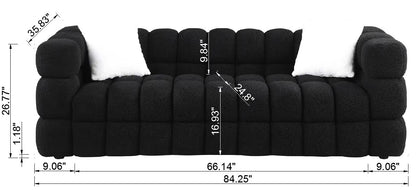 84.3 length,35.83" deepth,human body structure for USA people, marshmallow sofa,boucle sofa,White color,3 seater