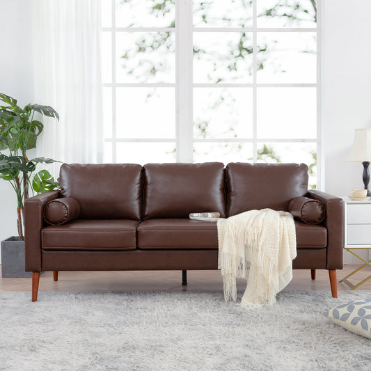 Small Sofa Couch 76.97 in . Brown 3 Seat Comfy Couches for Living Room, Mid Century Modern Couch with iron wood structure, Soft Cushion Sofa for Home/Office/Apartment,