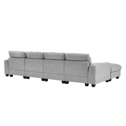 U_Style Modern Large L-Shape Feather Filled Sectional Sofa, Convertible Sofa Couch with Reversible Chaise for Living Room