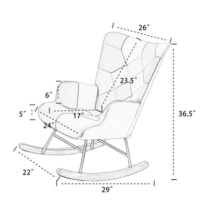 Accent Rocking Chair, Mid Century Fabric Rocker Chair with Wood Legs and Patchwork Linen for Livingroom Bedroom