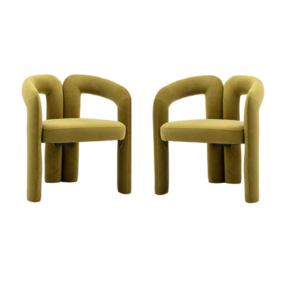 Contemporary Designed Velvet Fabric Upholstered Accent/Dining Chair /Barrel Side Chairs Kitchen Armchair for Living Room set of 2 (Olive Velvet)