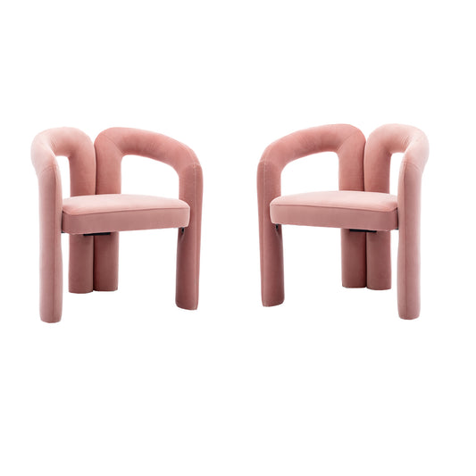 Contemporary Designed Velvet Fabric Upholstered Accent/Dining Chair /Barrel Side Chairs Kitchen Armchair for Living Room set of 2 (Pink Velvet)