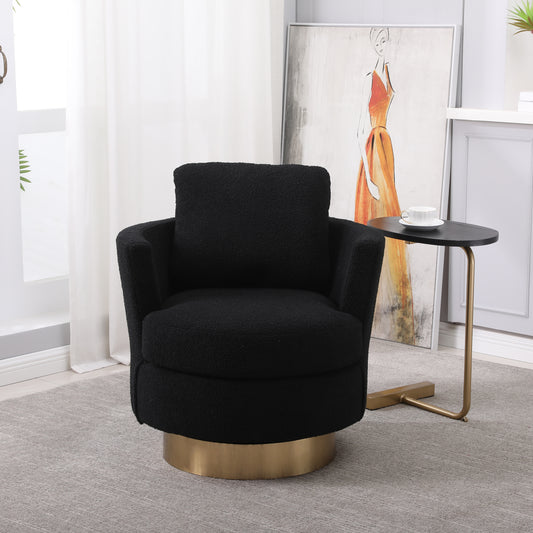 Teddy Swivel Barrel Chair, Swivel Accent Chairs Armchair for Living Room, Reading Chairs for Bedroom Comfy, Round Barrel Chairs with Gold Stainless Steel Base