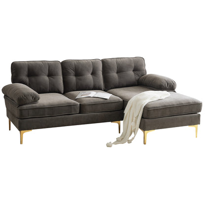 83" Modern Sectional Sofas Couches Velvet L Shaped Couches for Living Room, Bedroom, Brown