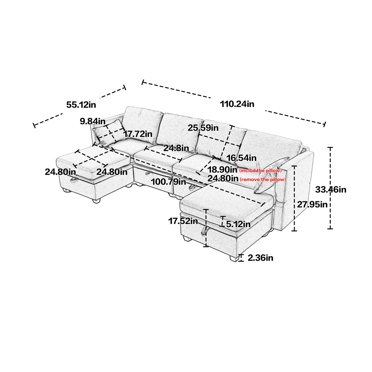 Modular Sectional Sofa U Shaped Modular Couch with Reversible Chaise Modular Sofa Sectional Couch with Storage Seats