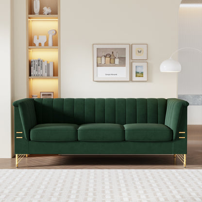 82.67'' W Velvet Sofa, Mid-Century Sofa Furniture Chesterfield Couch for Living Room (Sofa, Green)