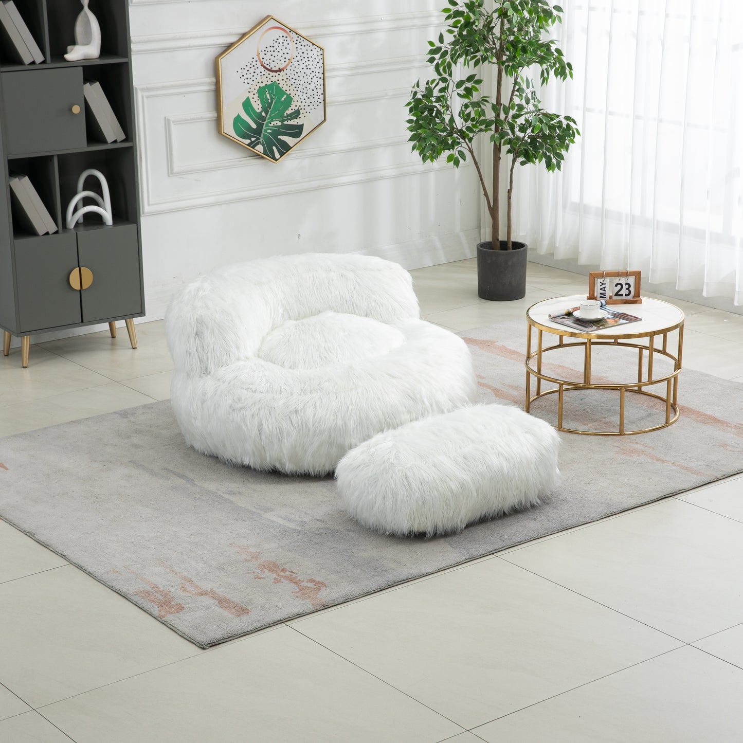 Bean Bag Chair, Floor Sofa with Handle,Accent Sofa Chair with Ottoman for Gaming Reading Relaxing (White)