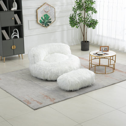 Bean Bag Chair, Floor Sofa with Handle,Accent Sofa Chair with Ottoman for Gaming Reading Relaxing (White)