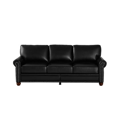 Classic Living Room Nails Sofa Black Faux Leather