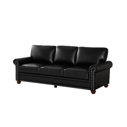 Classic Living Room Nails Sofa Black Faux Leather