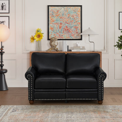 Living Room Sofa Loveseat Black Faux Leather