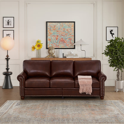 Classic Living Room Nails Sofa Burgundy Faux Leather