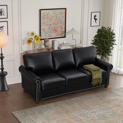 Classic Living Room Nails Sofa Black Faux Leather